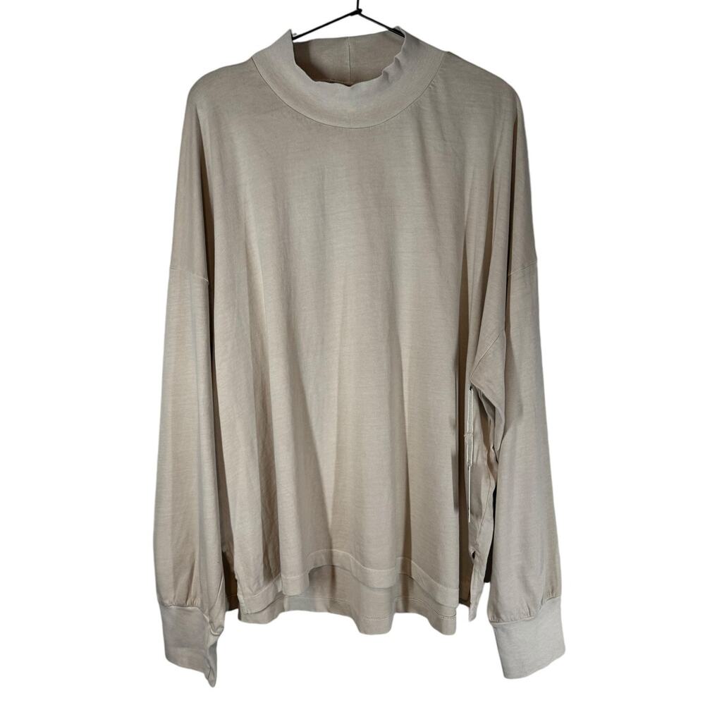 NWT‎ NSF Beige Heavyweight Cotton Mock Neck Long Sleeve Tee XL Neutral Basic